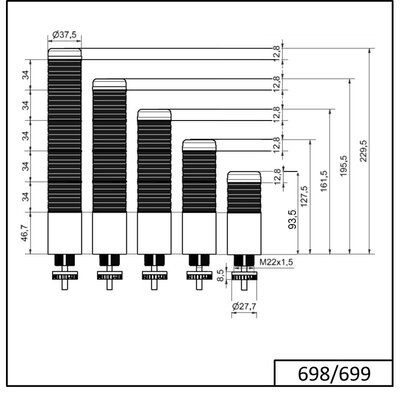 Kolumna sygnalizacyjna kompaktowa KOMPAKT 37, 69815075 - wymiary