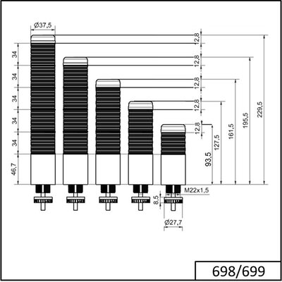 Kolumna sygnalizacyjna kompaktowa KOMPAKT 37, 69826075 - wymiary