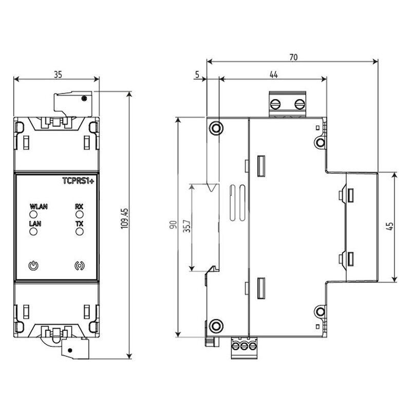Konwerter TCPRS1+ - wymiary