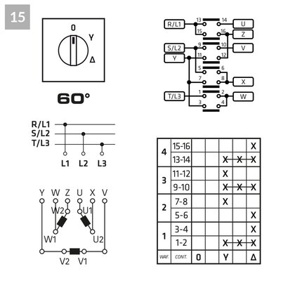 Przełącznik rozruchowy 0-Y-Δ, C0320015R - schemat