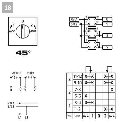 Przełącznik powrotny z fazą pomocniczą, P0200018R - schemat