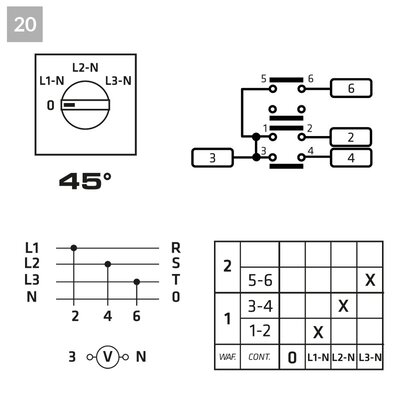 Przełącznik woltomierza fazowy, P0200020R - schemat