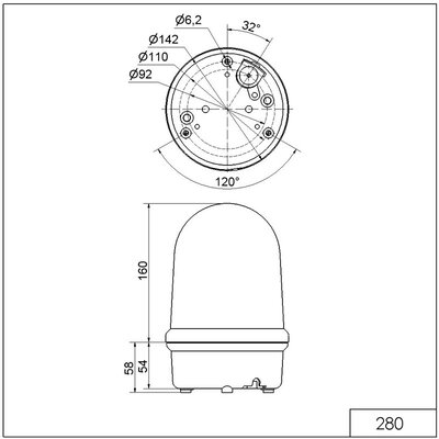 Lampa przeszkodowa niskiej intensywności typu B, 28048068 - wymiary