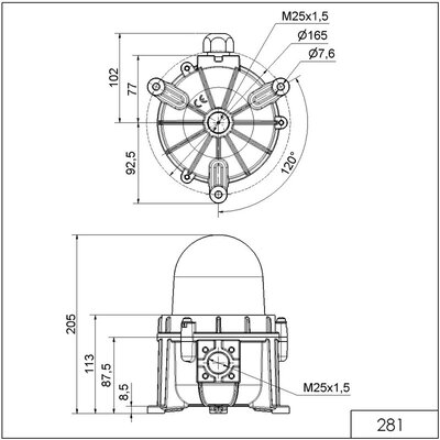 Lampa przeszkodowa niskiej intensywności typu B, 28148068 - wymiary
