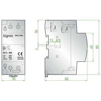 Stycznik modułowy, SMC-2063-2NO - schemat 2