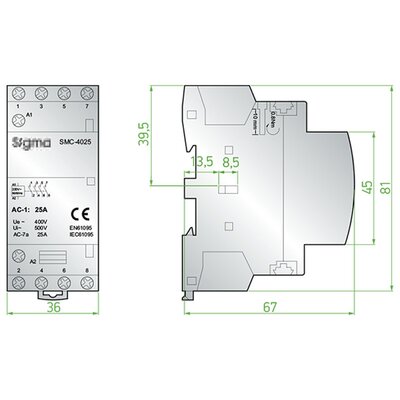 Stycznik modułowy, SMC-4025-4NO - schemat 2