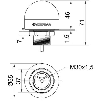 Sygnalizator optyczny LED seria 240, 24 V DC, 7 kolorów, IP65, 24011050 - schemat