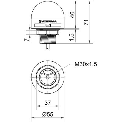 Sygnalizator optyczno - akustyczny LED seria 240, 24 V DC, 85 dB, 7 kolory, IP65, 24014050 - schemat
