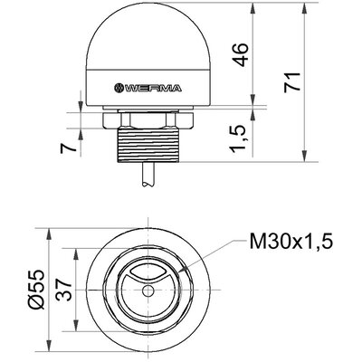 Sygnalizator optyczny LED seria 240, 24 V DC, 7 kolorów, IP65, 24012050 - schemat