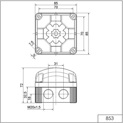 Sygnalizator optyczny LED seria 853, 24 V DC, 7 kolorów, IP66/67, 85348055 - schemat