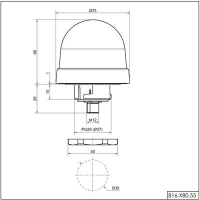Sygnalizator optyczny LED seria 816, 24 V DC, 7 kolorów, IP65, 81648055 - schemat