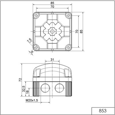 Sygnalizator optyczny LED seria 853, 115 - 230 VAC, 3 kolory, IP66/67, 85348060 - schemat
