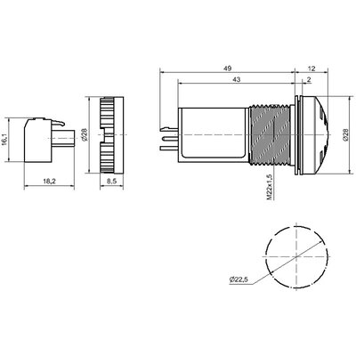 Sygnalizator akustyczny 80 dB, 24 V AC / DC, 107, 10701075 - schemat