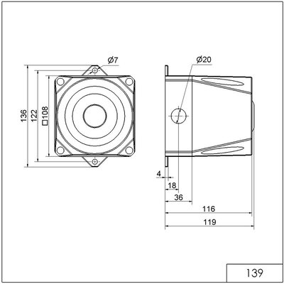 Sygnalizator akustyczny 105 dB, 24 V DC, 139, 13900055 - schemat