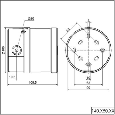 Sygnalizator akustyczny 115 dB, 24 V DC, 140, 14015050 - schemat