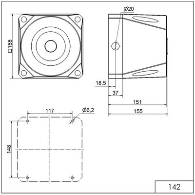 Sygnalizator akustyczny 120 dB, 115 / 230 V AC, 142, 14200068 - schemat