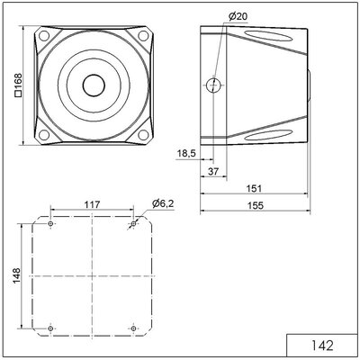 Sygnalizator akustyczny 120 dB, 115 / 230 V AC, 142, 14210068 - schemat