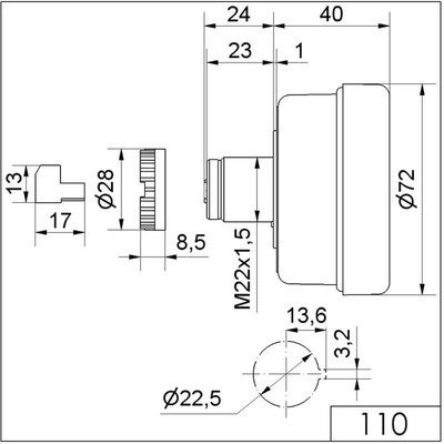 Sygnalizator akustyczny 100 dB, 24 V AC / DC, 110, 11000075 - schemat