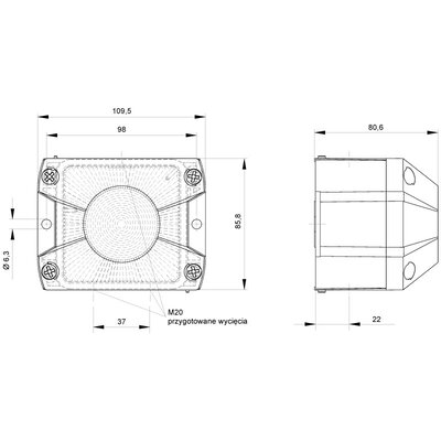 Sygnalizator optyczny czerwony, PY X-S-05 SSM, 24 V DC, 21510805005 - wymiary