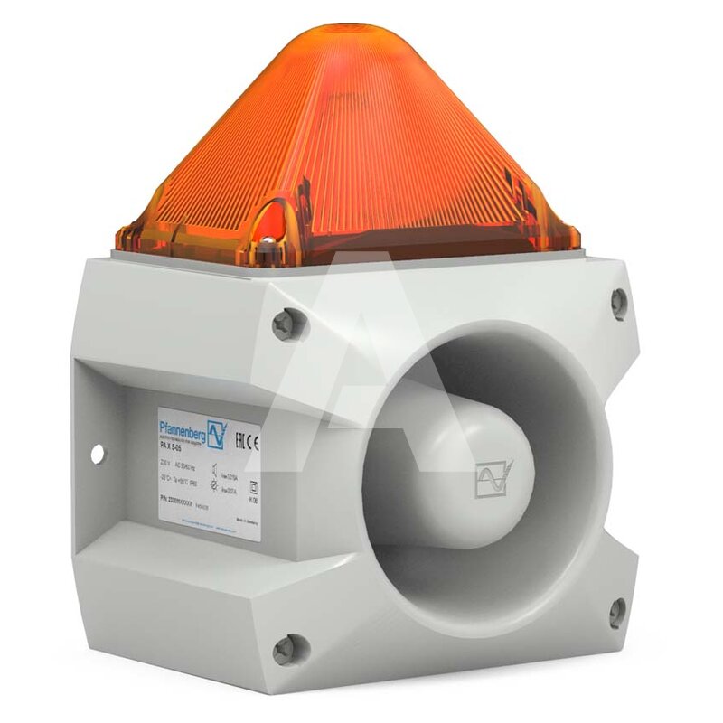Sygnalizator optyczno-akustyczny PA X 5-05, pomarańczowy palnik ksenonowy, 105 dB, 80 tonów, 115 V AC, IP66, 23351154055