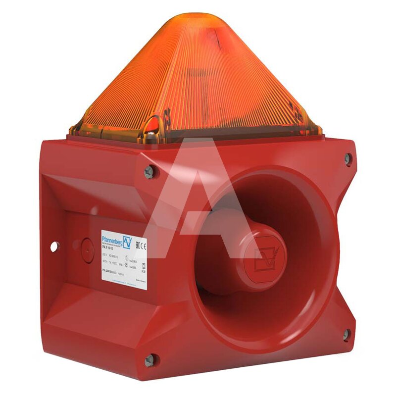 Sygnalizator optyczno-akustyczny PA X 10-10, pomarańczowy palnik ksenonowy, 110 dB, 80 tonów, 230 V AC, IP66, 23361104000