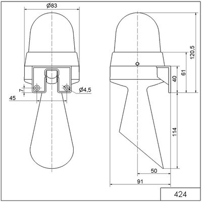 Sygnalizator optyczno - akustyczny 424, czerwony LED, 98 dB, 1 ton, 24 V AC / DC, IP65, 42412075 - schemat