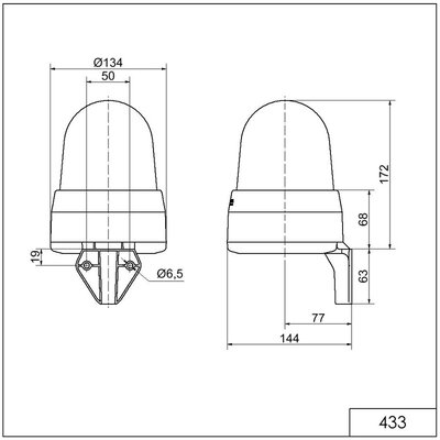Sygnalizator optyczno - akustyczny 433, żółty LED, 108 dB, 32 tonów, 115 / 230 V AC, IP65, 43330060 - schemat