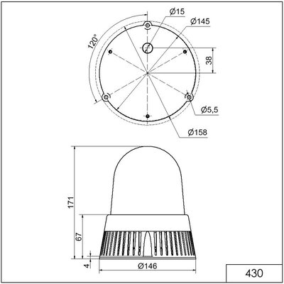 Sygnalizator optyczno - akustyczny 430, czerwony LED, 108 dB, 32 tonów, 24 V AC / DC, IP65, 43010075 - schemat