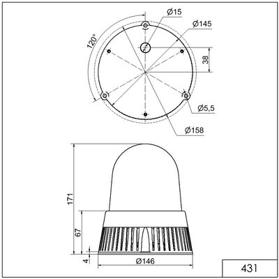 Sygnalizator optyczno - akustyczny 431, czerwony LED, 108 dB, 32 tonów, 24 V AC / DC, IP65, 43110075 - schemat
