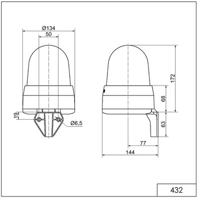 Sygnalizator optyczno - akustyczny 432, żółty LED, 108 dB, 32 tonów, 24 V AC / DC, IP65, 43230075 - schemat