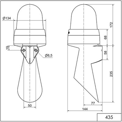 Sygnalizator optyczno - akustyczny 435, czerwony LED, 108 dB, 1 ton, 24 V AC / DC, IP65, 43510075 - schemat