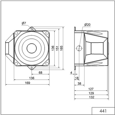 Sygnalizator optyczno - akustyczny 441, żółty palnik ksenonowy, 110 dB, 32 tonów, 9 - 60 V DC, IP66, 44113055 - schemat
