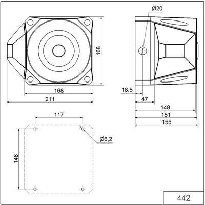 Sygnalizator optyczno - akustyczny 442, żółty palnik ksenonowy, 120 dB, 42 tonów, 115 - 230 V AC, IP66, 44203068 - schemat