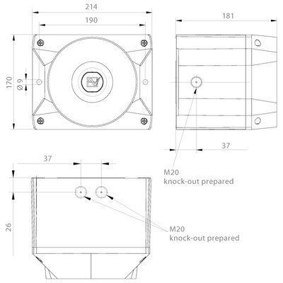 Sygnalizator akustyczny czerwony, PA 20 SSM, 24 V DC, 23370800005 - wymiary