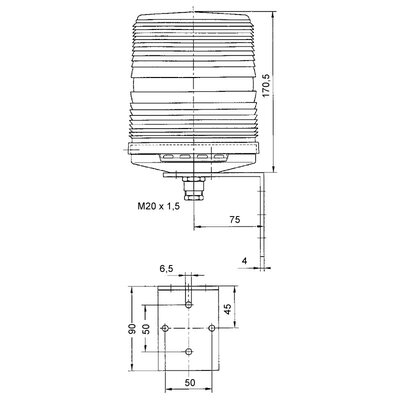 Sygnalizator optyczny pomarańczowy, PMF LED-HI-SIL, 24 V DC, 21154634007 - wymiary