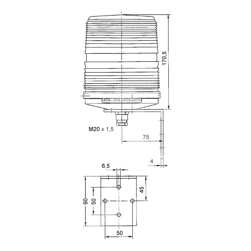Sygnalizator optyczny pomarańczowy, PMF LED-HI-SIL, 24 V DC, 21154634007 - wymiary