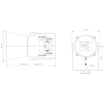 Sygnalizator akustyczny 110dB, 32082800000 - wymiary