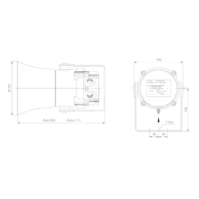 Sygnalizator akustyczny 110dB, 32082800000 - wymiary
