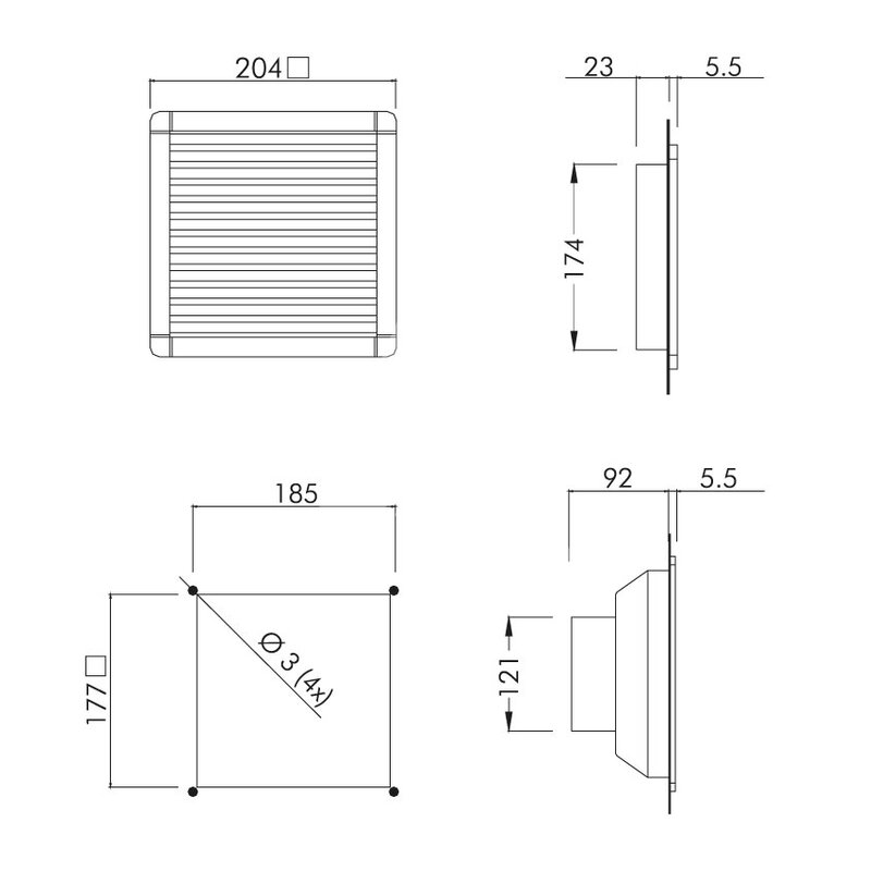 Wentylator filtrujący 230 V AC, 110 mᵌ/h, 204x204 mm, ALFAB500BP