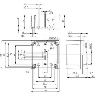 Skrzynka zaciskowa MNX ABS 95/75HG, 100x100x75 mm, 6081332 - schemat