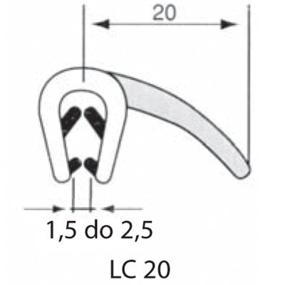 Zabezpieczenie krawędzi 1,5 mm do 2,5 mm z kołnierzem, LC20/50