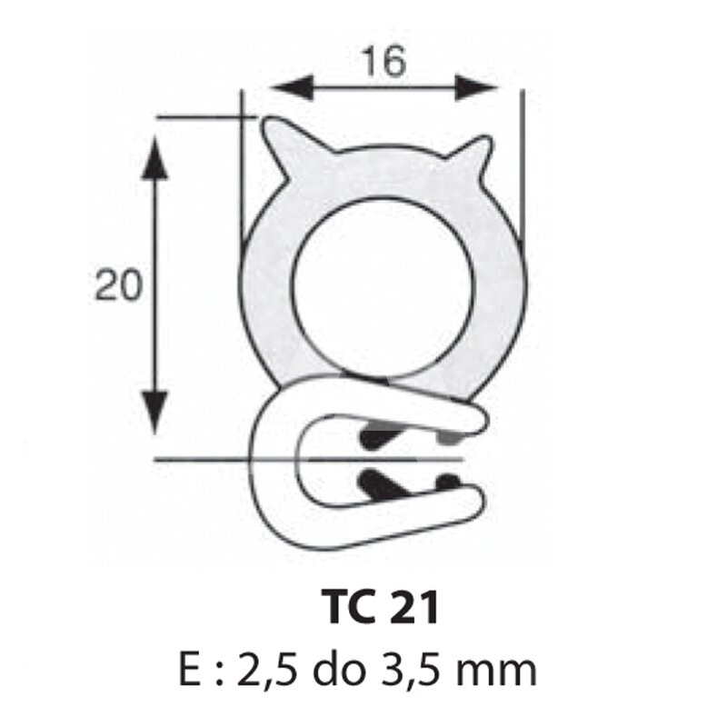 Zabezpieczenie krawędzi 2,5 mm do 3,5 mm z uszczelką, TC21/50