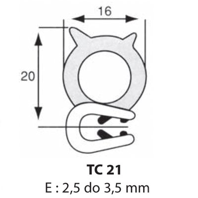 Zabezpieczenie krawędzi 2,5 mm do 3,5 mm z uszczelką, TC21/50